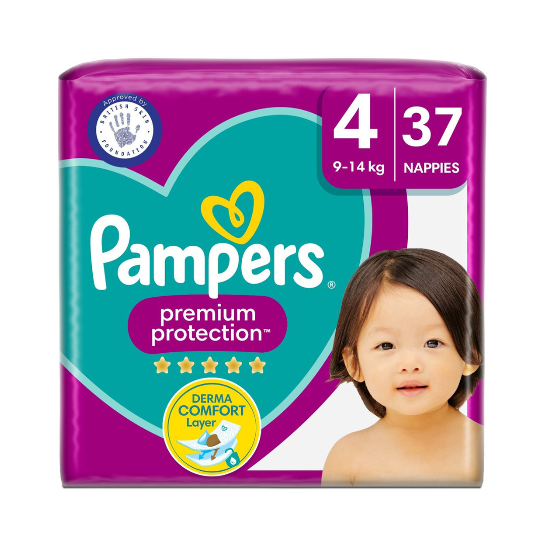 Pampers Premium Protection Size 4, 37 Nappies, 9kg - 14kg