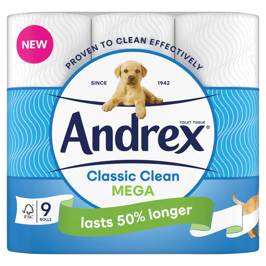 Andrex Classic Clean Mega Toilet Roll - 9 Mega XL Rolls