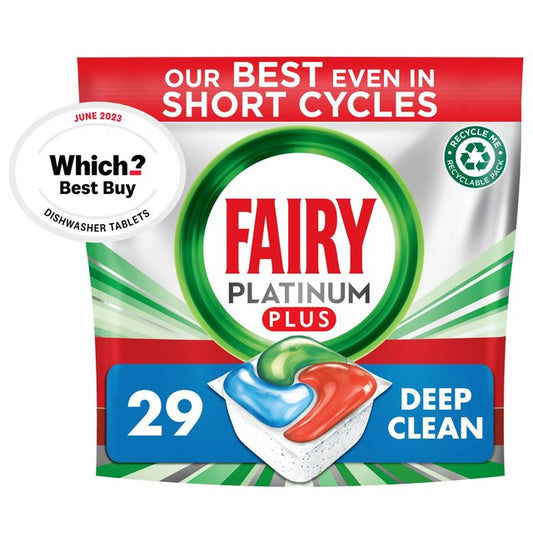 Fairy Platinum Plus All in One Dishwasher Tablets Fresh Herbal Breeze  29 Tablets 450g