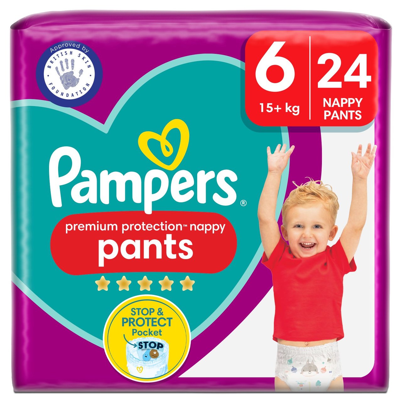Pampers Premium Protection Nappy Pants Size 6, 24 Nappies 15+kg