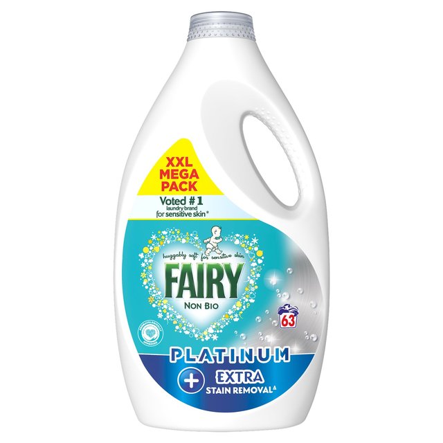 Fairy Platinum Extra Stain Remover Non-Bio Laundry Liquid Detergent 63 Washes 2.1Kg