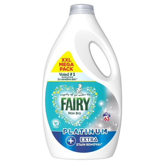 Fairy Platinum Extra Stain Remover Non-Bio Laundry Liquid Detergent 63 Washes 2.1Kg