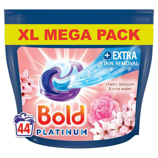 Bold Platinum Extra Stain Removal Cherry Blossom & Rose Water Laundry Pods 44 Washes 1.1kg