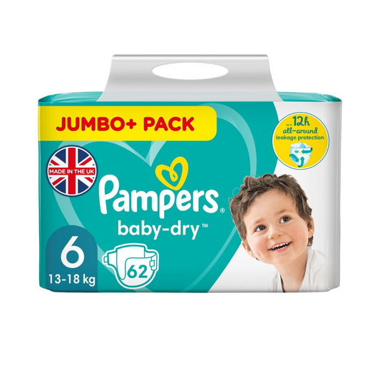 Pampers Baby-Dry Size 6, 62 Nappies, 13kg-18kg, Jumbo+ Pack