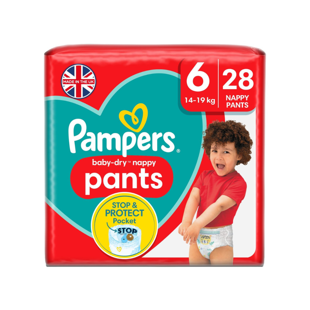 Pampers Baby-Dry Nappy Pants Size 6, 28 Nappies, 14kg - 19kg