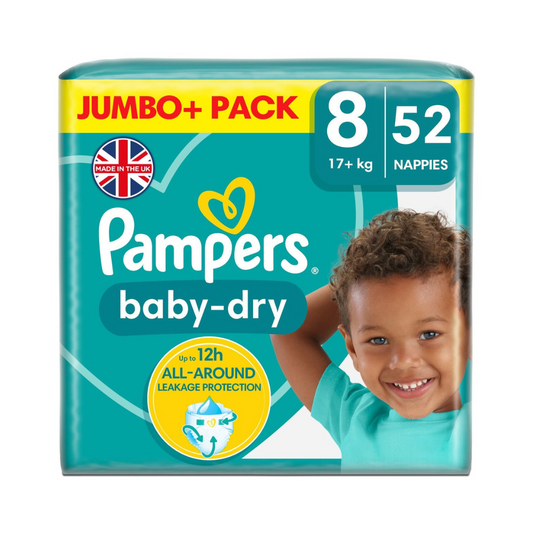 Pampers Baby-Dry Size 8, 52 Nappies, 17kg+, Jumbo+ Pack