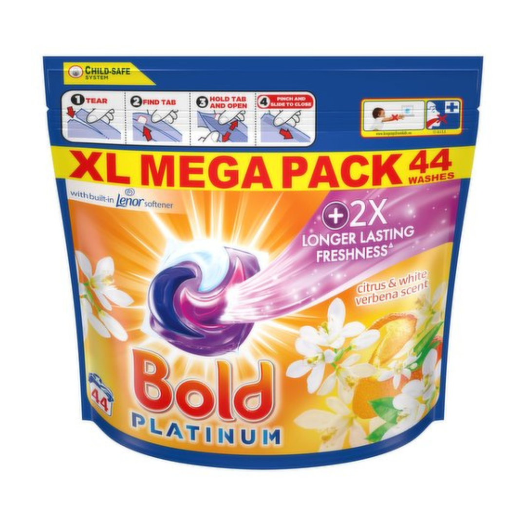 Bold Platinum Laundry Pods 44 Washes Citrus & White Verbena Scent 1.1kg