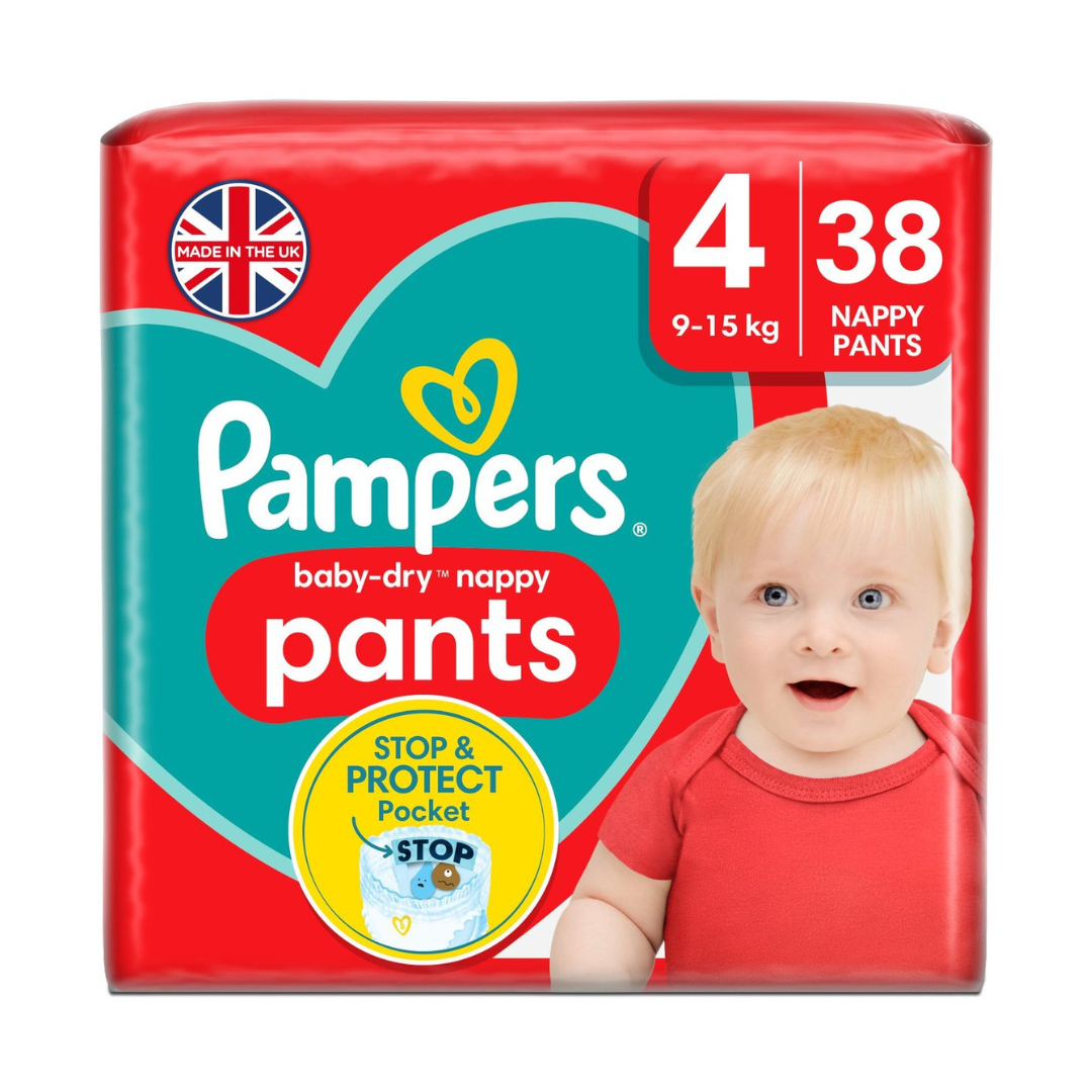 Pampers Baby-Dry Nappy Pants Size 4, 38 Nappies, 9kg-15kg