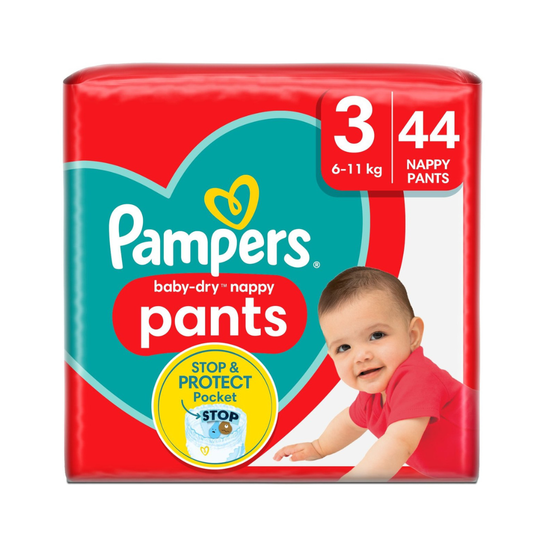 Pampers Baby-Dry Nappy Pants Size 3, 44 Nappies, 6kg - 11kg