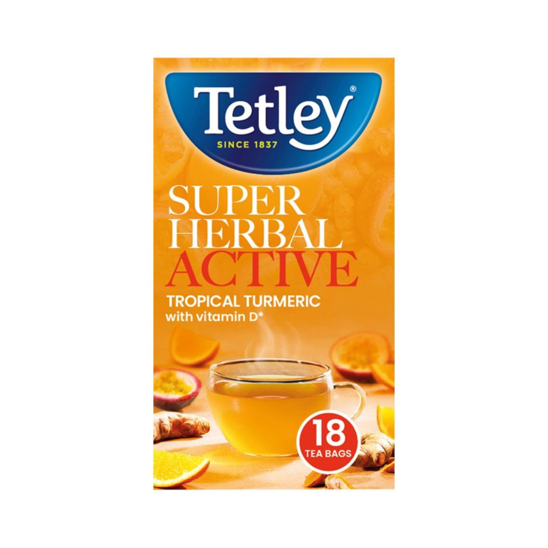 Tetley Super Herbal Active With Vitamin D Tropical Turmeric 18 per pack, 32.4g