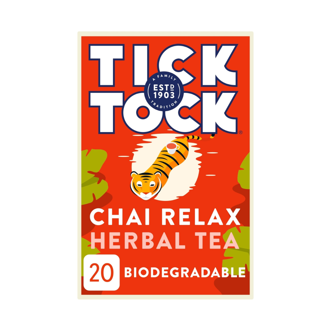 Tick Tock Chai Relax Cinnamon, Ginger,Cardamom, Rooibos & Natural Vanilla 20 Biodegradable Bags