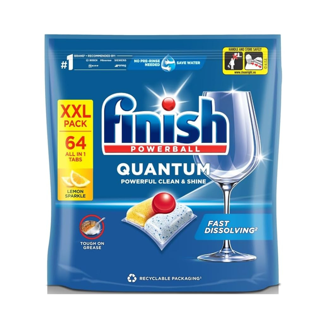 Finish Quantum All In One Lemon Sparkle Dishwasher Tablets 64