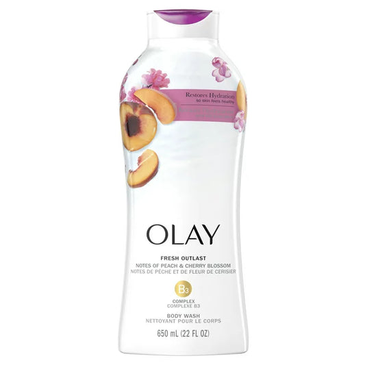 Olay Fresh Outlast Paraben Free Body Wash with Energizing Notes of Peach and Cherry Blossom