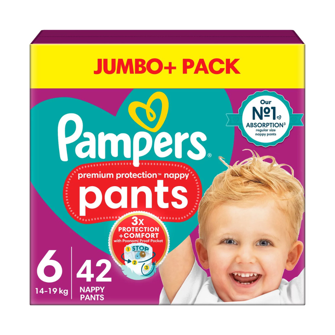 Pampers Premium Protection Nappy Pants Size 6, 42 Nappies, Jumbo+ Pack