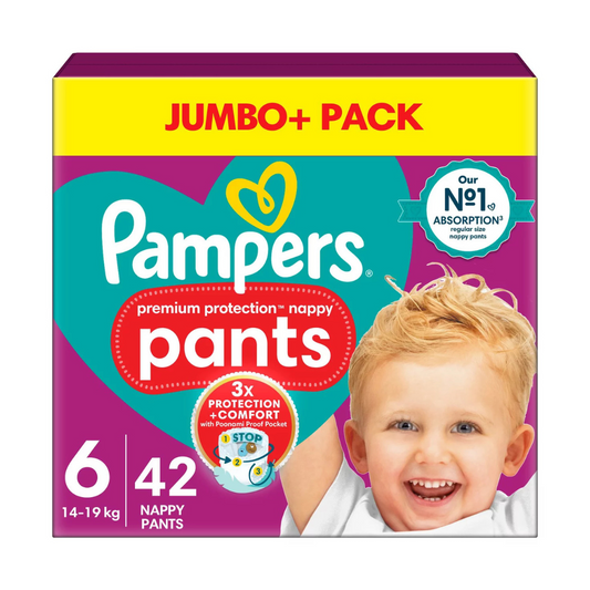 Pampers Premium Protection Nappy Pants Size 6, 42 Nappies, Jumbo+ Pack