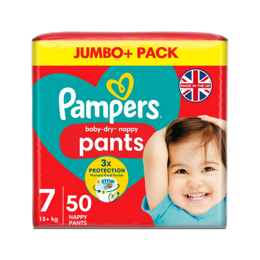 Pampers Baby-Dry Nappy Pants Size 7, 50 Nappies, 17kg+, Jumbo+ Pack