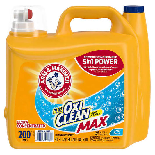 Arm & Hammer Plus OxiClean Max HE Liquid Laundry Detergent, Fresh, 200 Loads, 200 fl oz