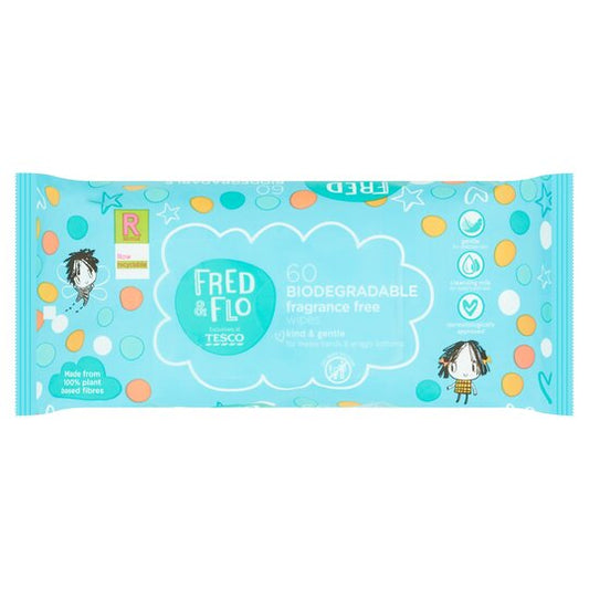 Fred & Flo 60 Biodegradable Fragrance Free Wipes