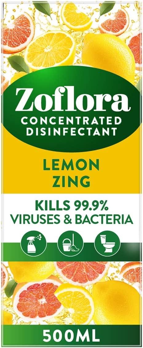 Zoflora Lemon Zing 500ml, Concentrated 3-in-1 Multipurpose Disinfectant